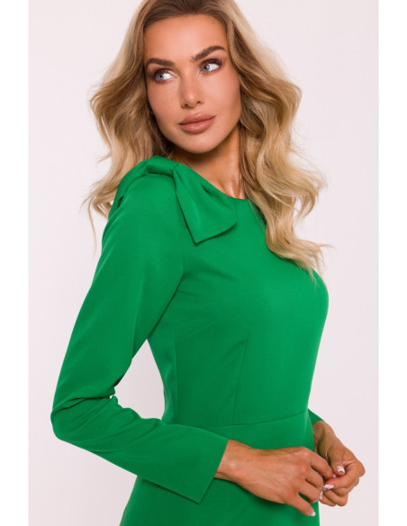 M814 Mini dress with shoulder bow - green