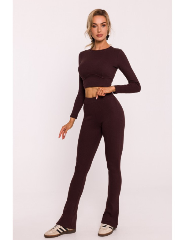 M816 Ribbed leggings with split leg design - brown