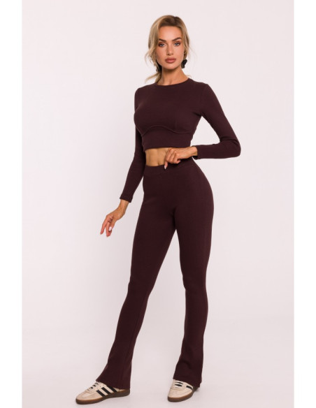 M816 Ribbed leggings with split leg design - brown