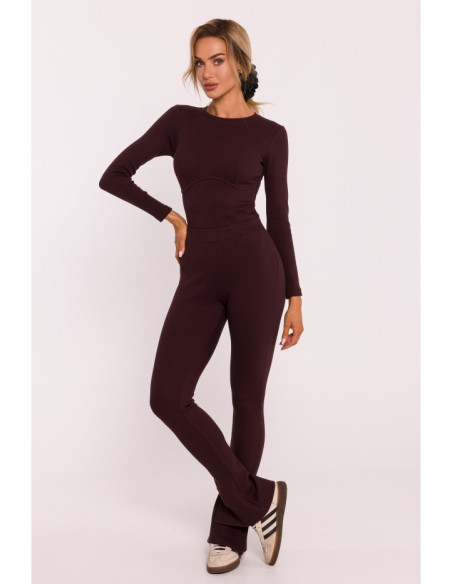 M816 Ribbed leggings with split leg design - brown