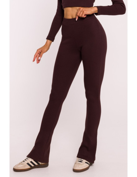 M816 Ribbed leggings with split leg design - brown