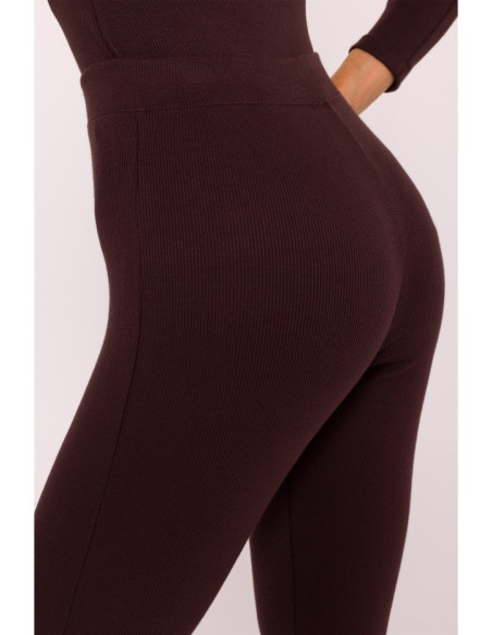 M816 Ribbed leggings with split leg design - brown