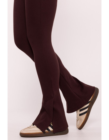 M816 Ribbed leggings with split leg design - brown