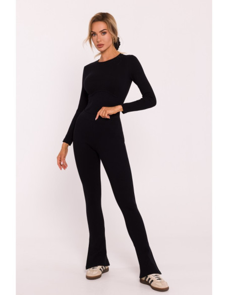 M816 Ribbed leggings with split leg design - black