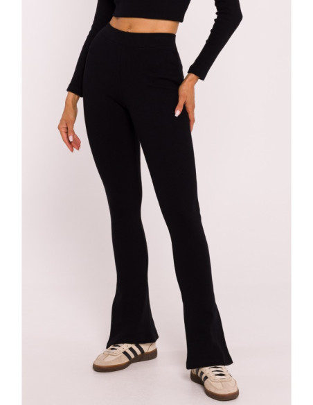 M816 Ribbed leggings with split leg design - black