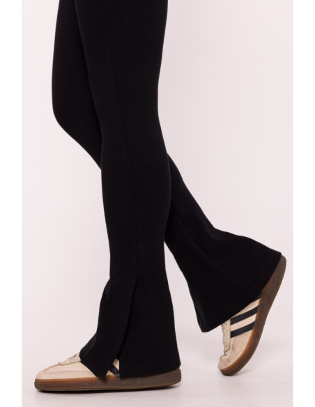 M816 Ribbed leggings with split leg design - black