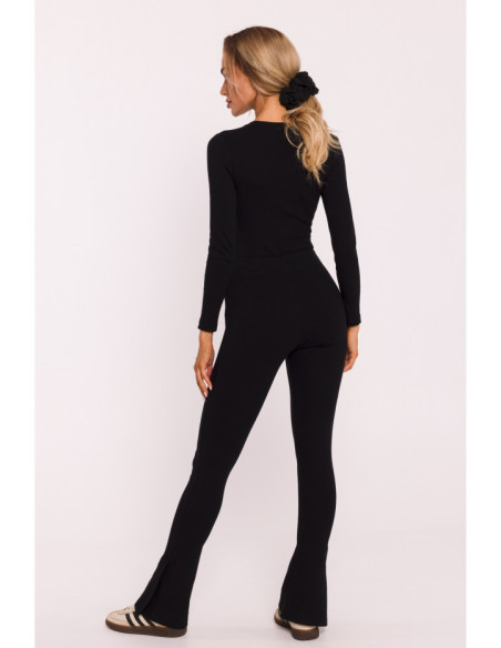 M816 Ribbed leggings with split leg design - black