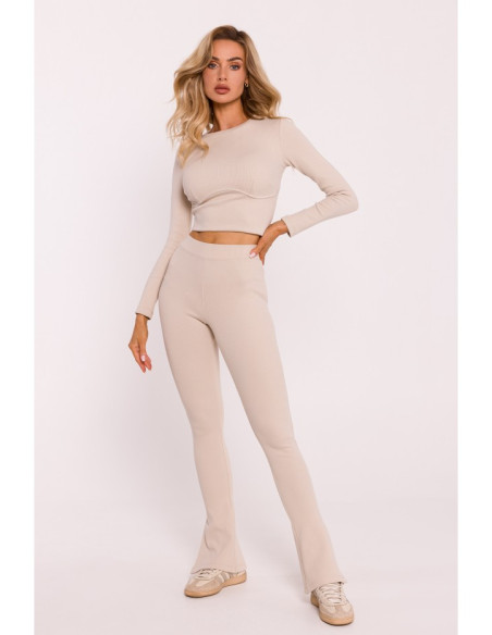 M816 Ribbed leggings with split leg design - sandy