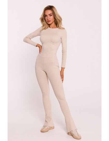 M816 Ribbed leggings with split leg design - sandy