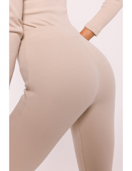 M816 Ribbed leggings with split leg design - sandy