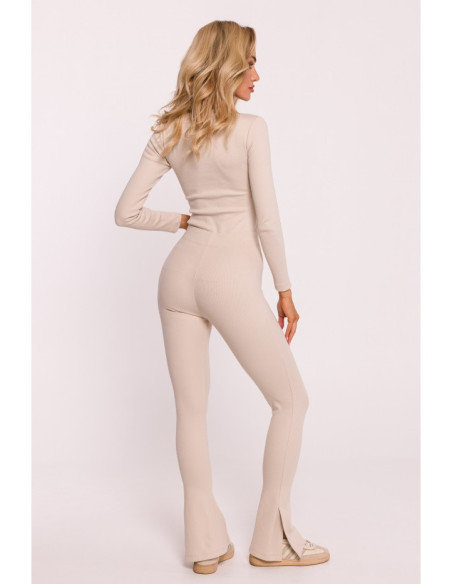 M816 Ribbed leggings with split leg design - sandy