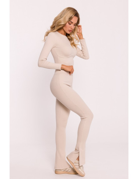 M816 Ribbed leggings with split leg design - sandy