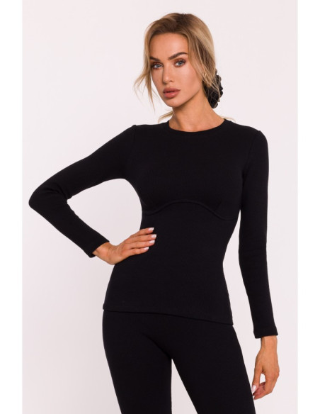 M817 Ribbed long-sleeved corset top - black