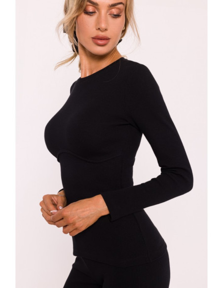 M817 Ribbed long-sleeved corset top - black