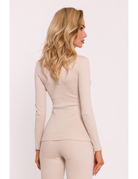 M817 Ribbed long-sleeved corset top - sandy