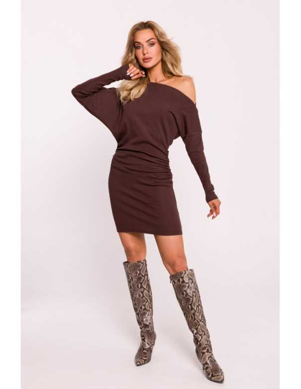 M818 Drop shoulder rib knit dress - brown