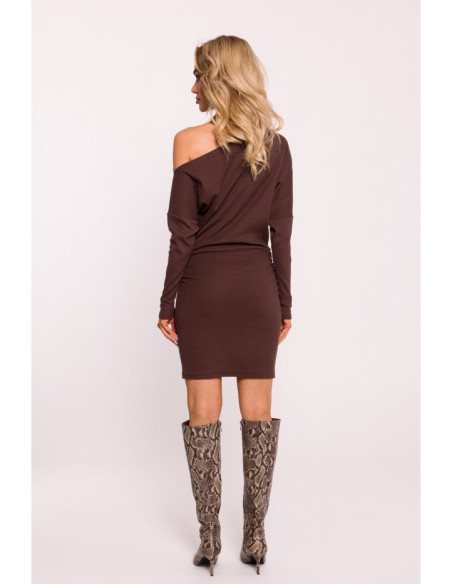 M818 Drop shoulder rib knit dress - brown