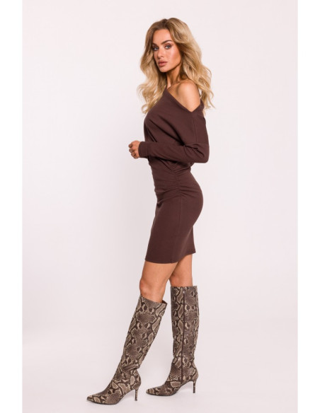 M818 Drop shoulder rib knit dress - brown