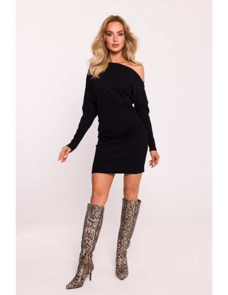 M818 Drop shoulder rib knit dress - black