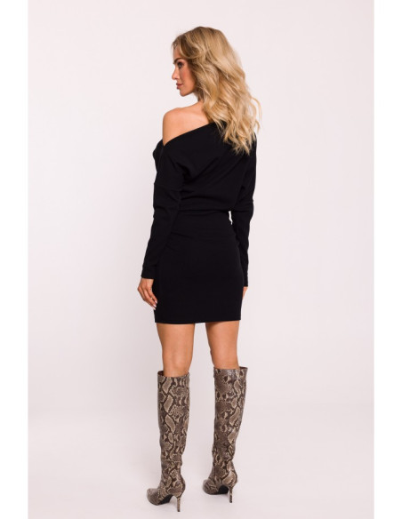 M818 Drop shoulder rib knit dress - black