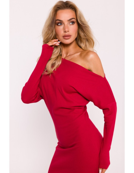 M818 Drop shoulder rib knit dress - red