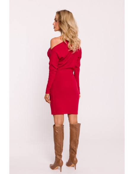 M818 Drop shoulder rib knit dress - red