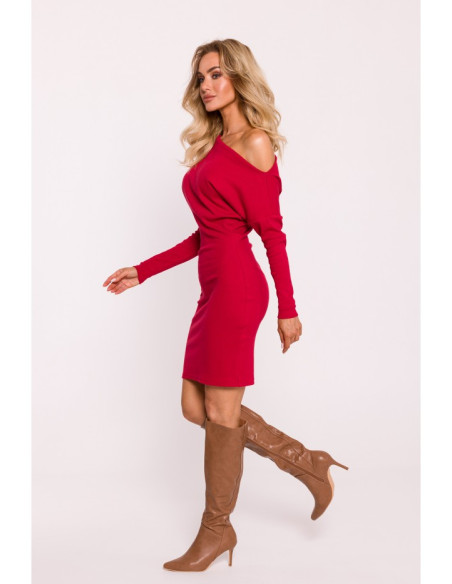 M818 Drop shoulder rib knit dress - red