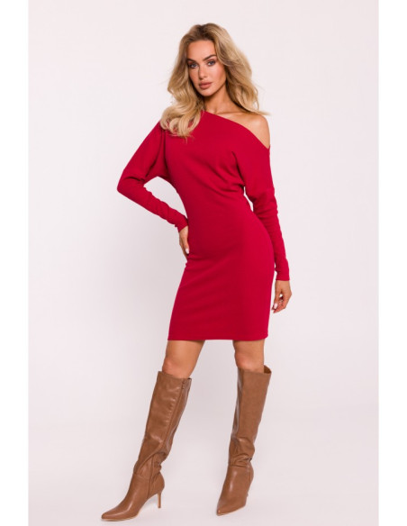 M818 Drop shoulder rib knit dress - red