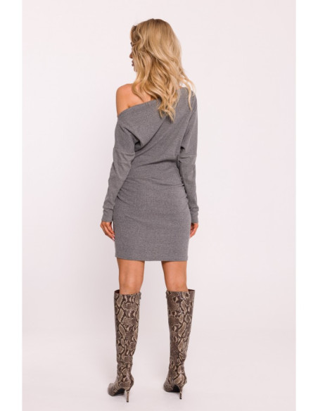 M818 Drop shoulder rib knit dress - grey melange