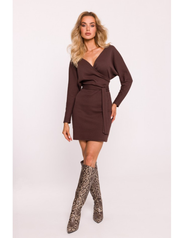 M819 Wrap top rib knit dress - brown