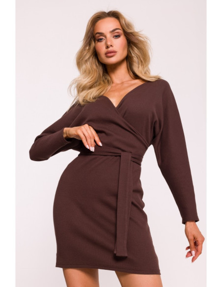 M819 Wrap top rib knit dress - brown