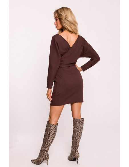 M819 Wrap top rib knit dress - brown