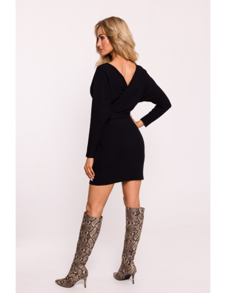 M819 Wrap top rib knit dress - black