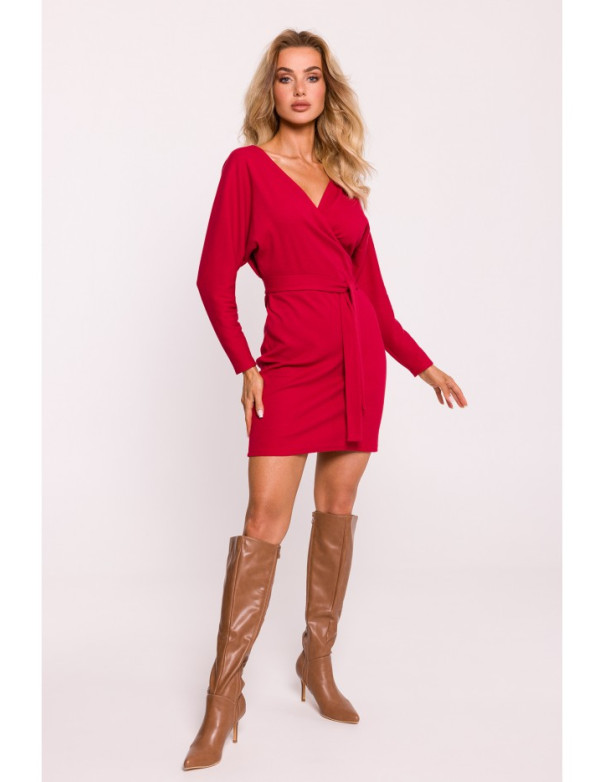 M819 Wrap top rib knit dress - red