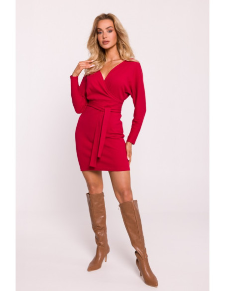 M819 Wrap top rib knit dress - red