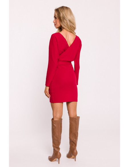 M819 Wrap top rib knit dress - red