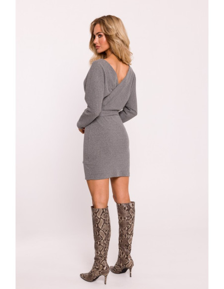 M819 Wrap top rib knit dress - grey melange