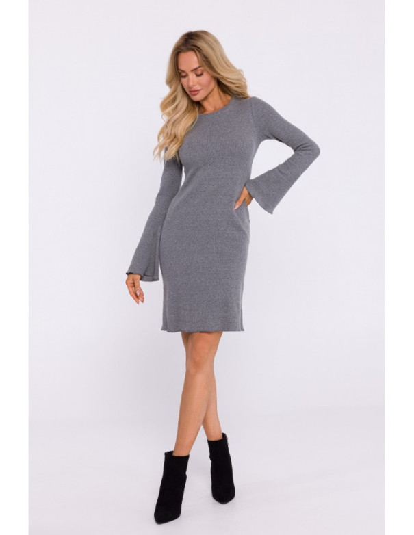 M821 Wide sleeve rib knit dress - grey melange