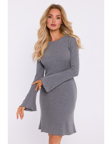 M821 Wide sleeve rib knit dress - grey melange