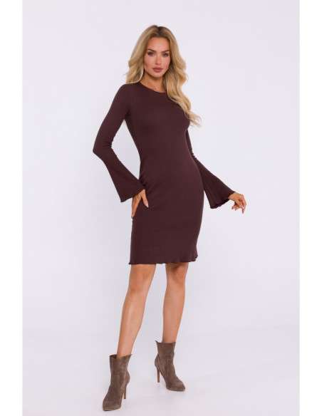 M821 Wide sleeve rib knit dress - brown