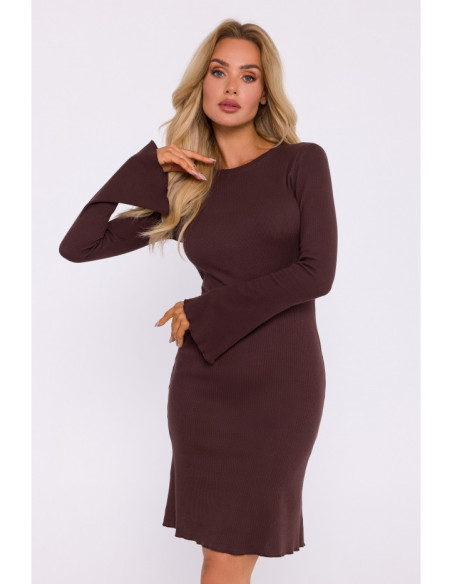 M821 Wide sleeve rib knit dress - brown