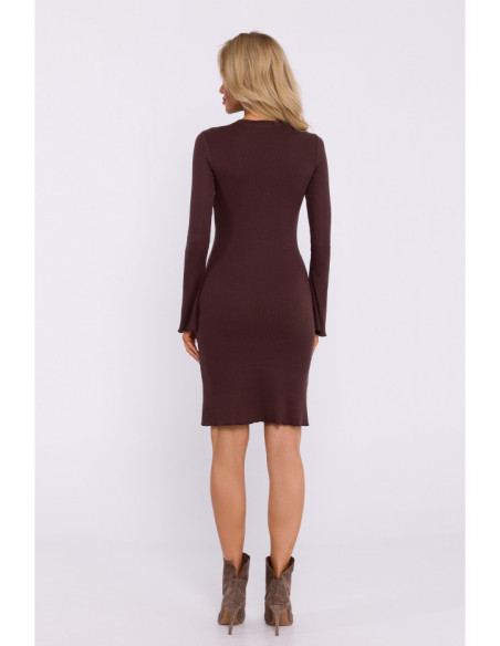 M821 Wide sleeve rib knit dress - brown