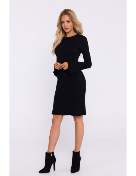 M821 Wide sleeve rib knit dress - black