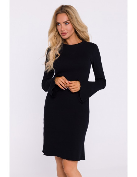 M821 Wide sleeve rib knit dress - black