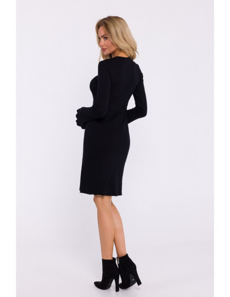 M821 Wide sleeve rib knit dress - black