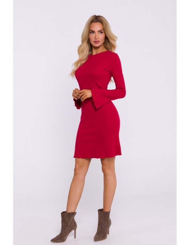 M821 Wide sleeve rib knit dress - red