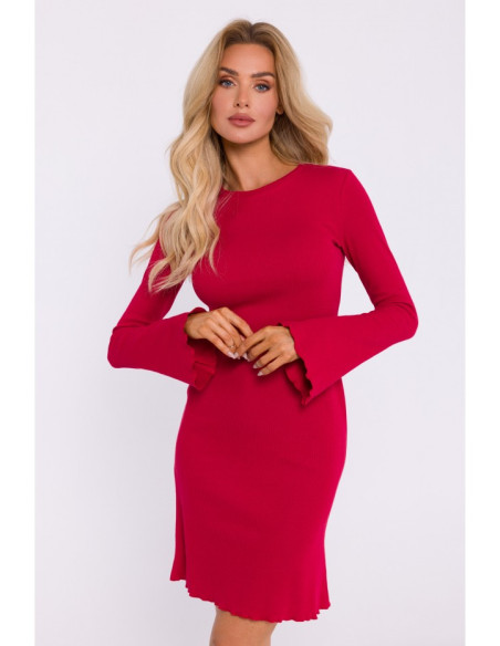 M821 Wide sleeve rib knit dress - red