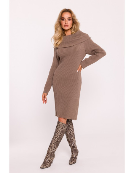 M823 Fold over neckline sweater dress - cappuccino