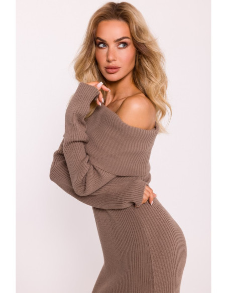 M823 Fold over neckline sweater dress - cappuccino