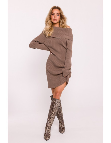 M823 Fold over neckline sweater dress - cappuccino